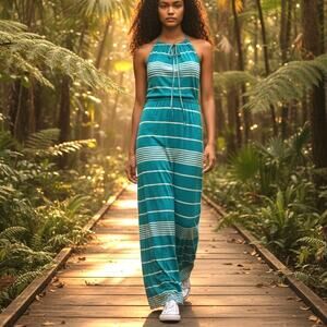 M.S.S.P. Max Studio maxi dress 
Halter Turquoise white stripes Size med NWT
